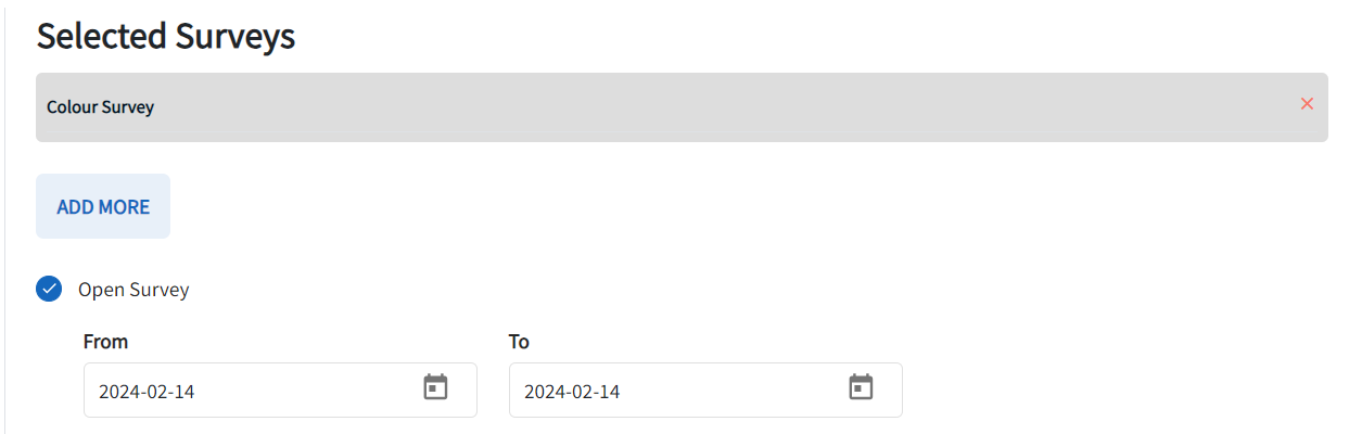 The open survey page is displayed with the from and to calendar options available. 