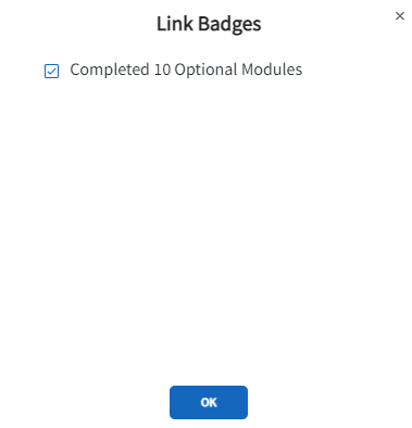 Link Badges page is displayed with the list of available badges to link to a reward.