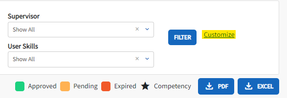 The filter to select what you would like displayed in your report is displayed. The customized icon is highlighted. 