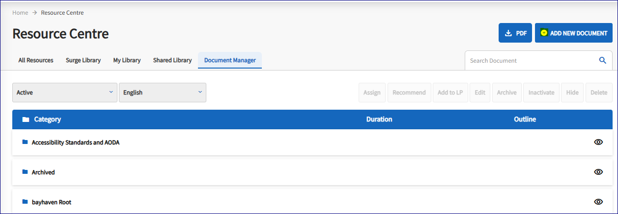 The resource Centre page is displayed. The add new document is highlighted. 