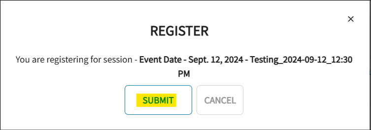 The register window is open to confirm the user registration. The submit button is highlighted in yellow. 