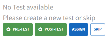 The Test options are displayed. The options include Pre-Test, Post-test, Assign and skip.