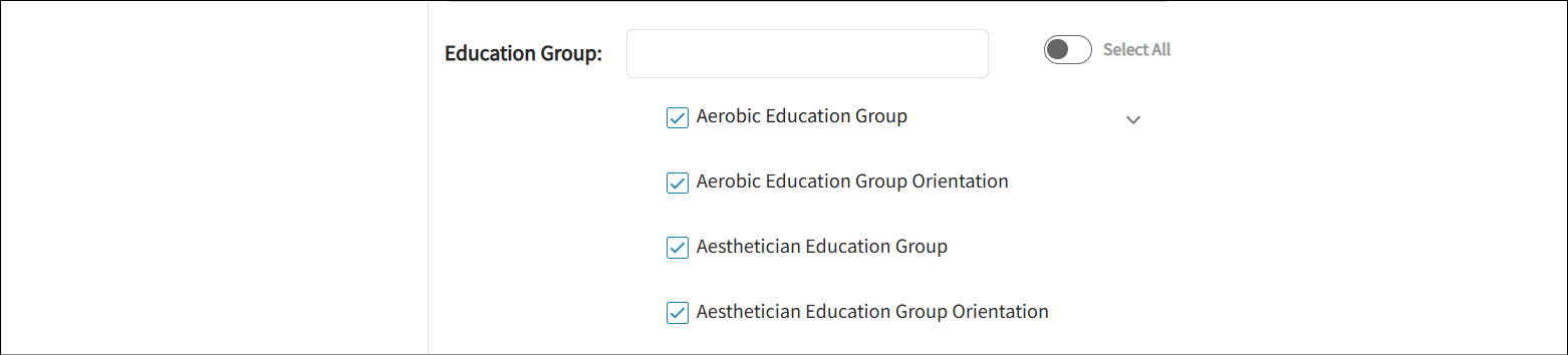 The edit user's profile page is displayed. The information displayed is the users selected education groups.