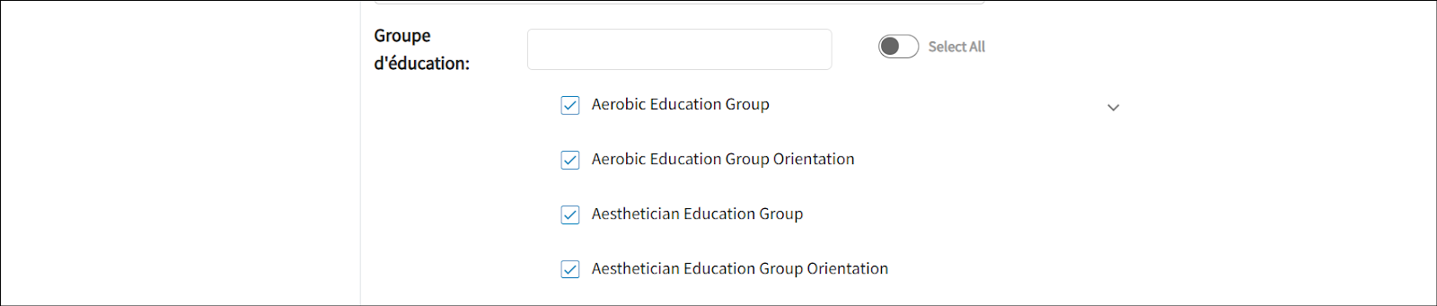 La page de modification du profil de l'utilisateur s'affiche. Les informations affichées correspondent aux groupes éducatifs sélectionnés par les utilisateurs.