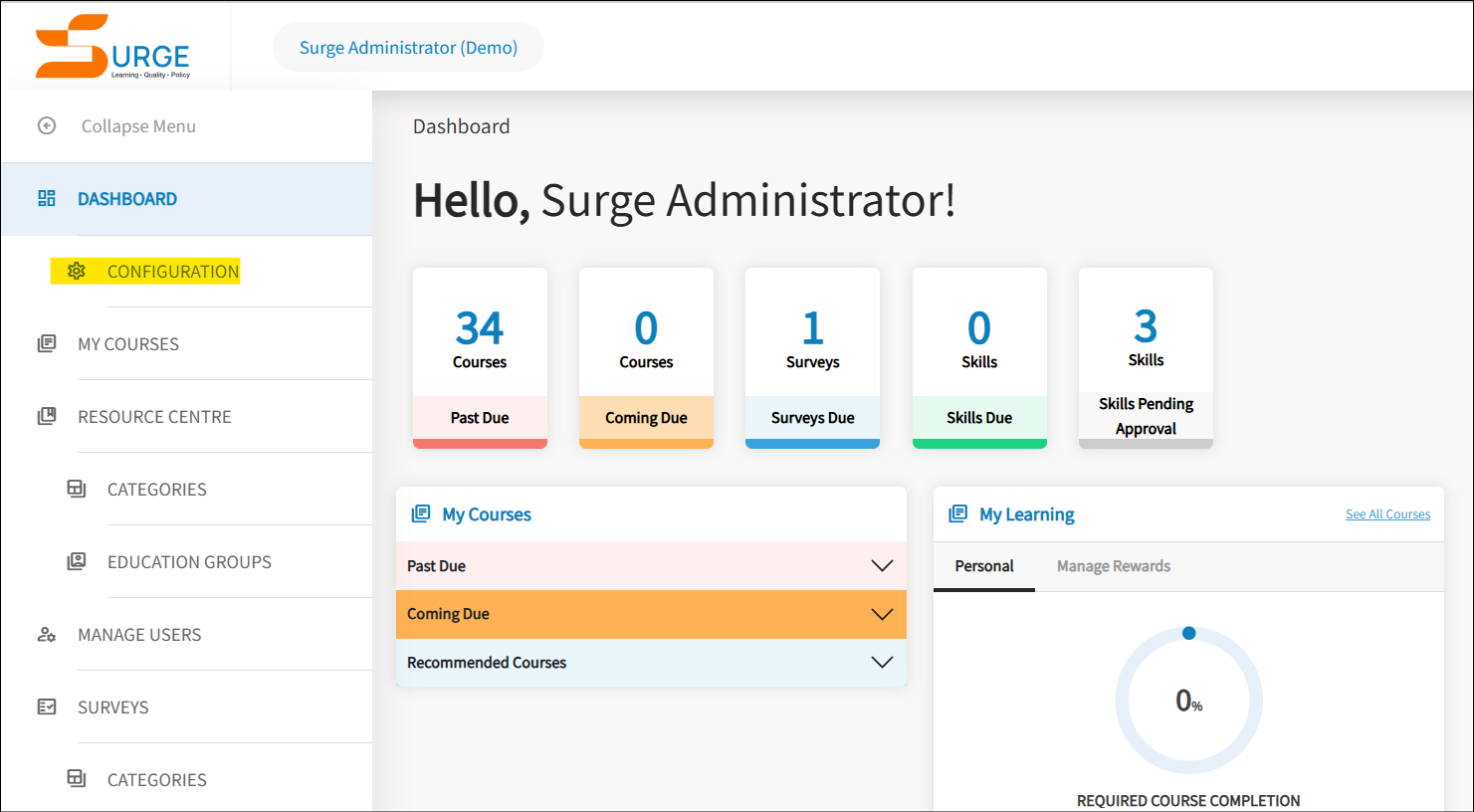 The Dashboard tab is displayed, highlighted is the configuration icon.