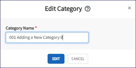The edit category is displayed. The category name is partial typed in with an edited category name. The edit button is highlighted. 