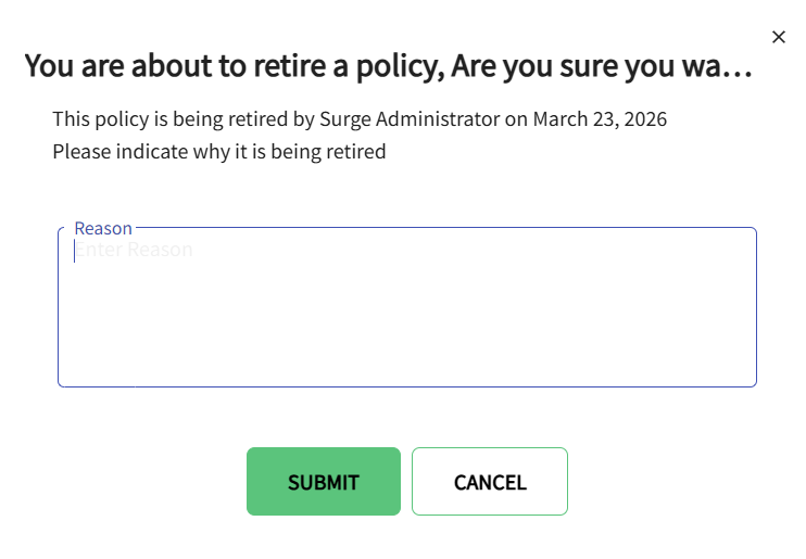 The confrimation page is displayed with an area to type in why the document is being retired.