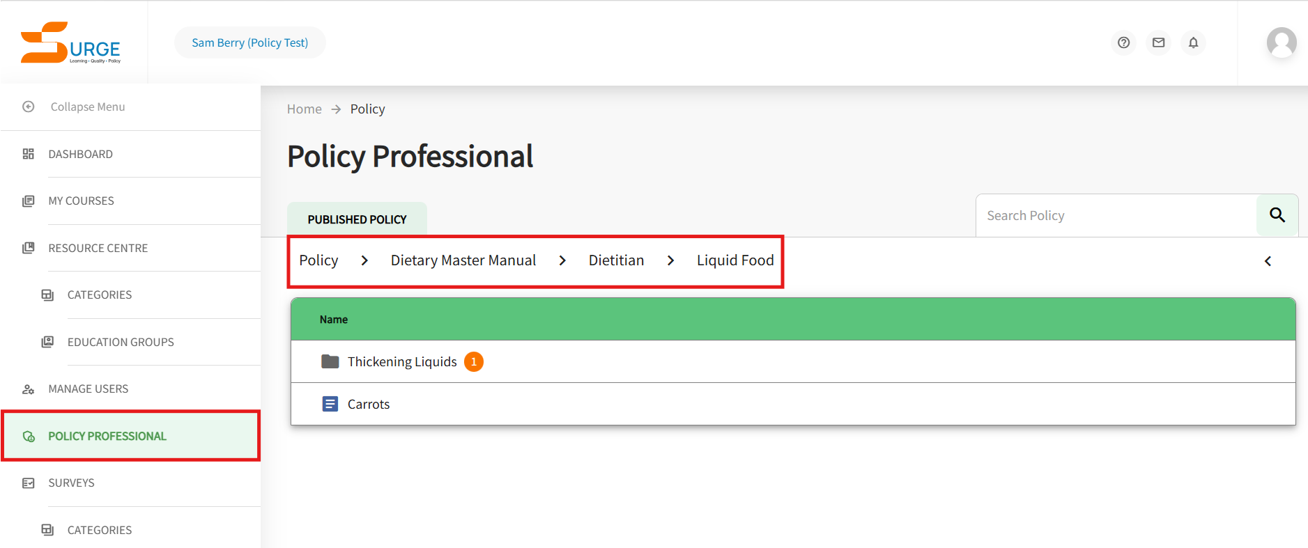 The policy professional product is displayed with the manual and folders highlighted. 