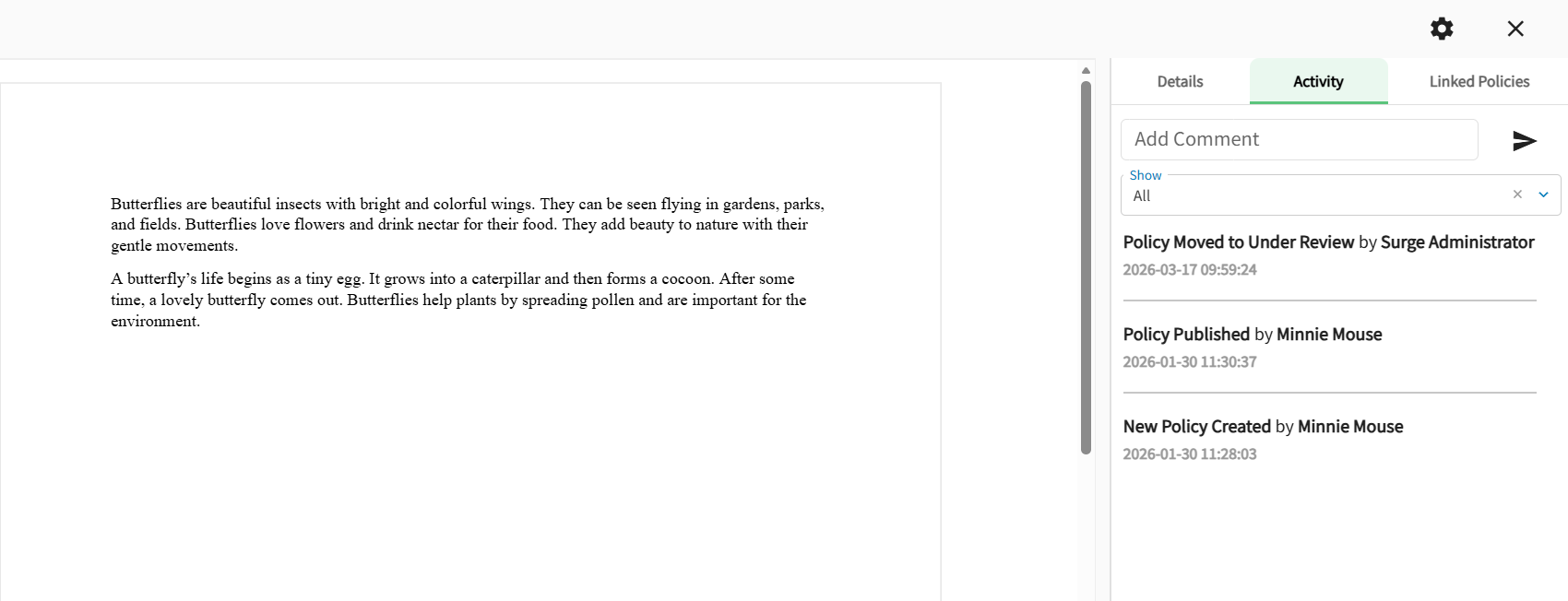 The policy is open, and the detail tabs are visible.  