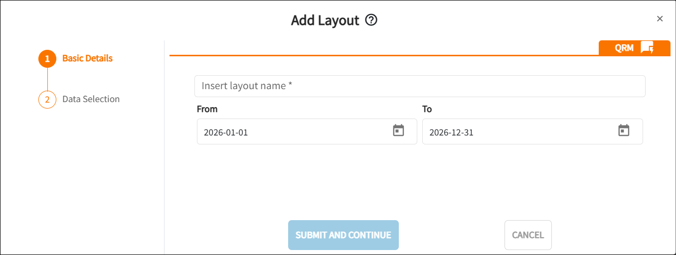 Displayed is the add layout window which allows you to type in the details.
