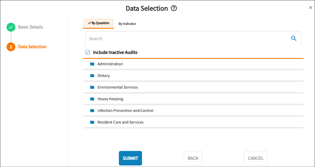 The data selection window is displayed, and highlighted is the By Question selction option.