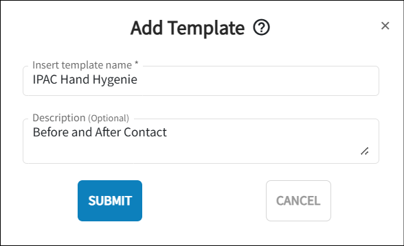 The add template window is open allowing you to add details.