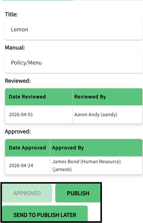 The publish and send to publish later is displayed.